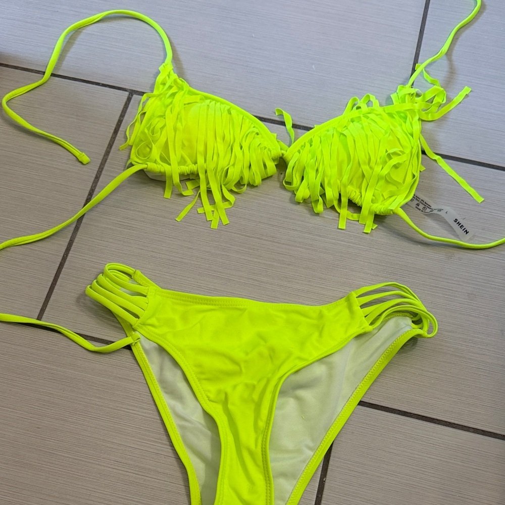 Neon Yellow Fringe Bikini Set